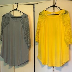 Zenana Outfitters Lace Sleeve Blouses - Blue and Yellow